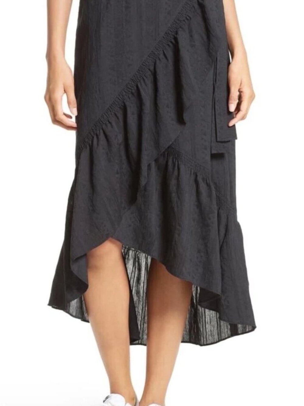 A.L.C. Black Asymmetric Ruffle Midi Skirt